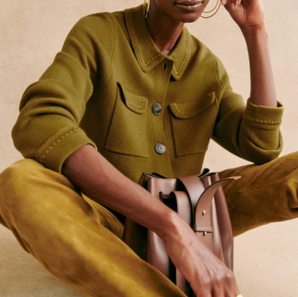 Sezane Betty Cardigan Olive Green - Picture 2 of 4